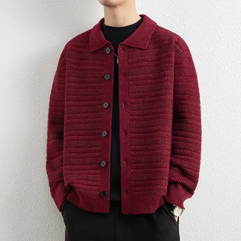 Cappotto da uomo autunno inverno colletto rovesciato maglione cardigan lavorato a maglia moda uomo tinta unita caldo maglione casual lavorato a maglia giacche cappotto