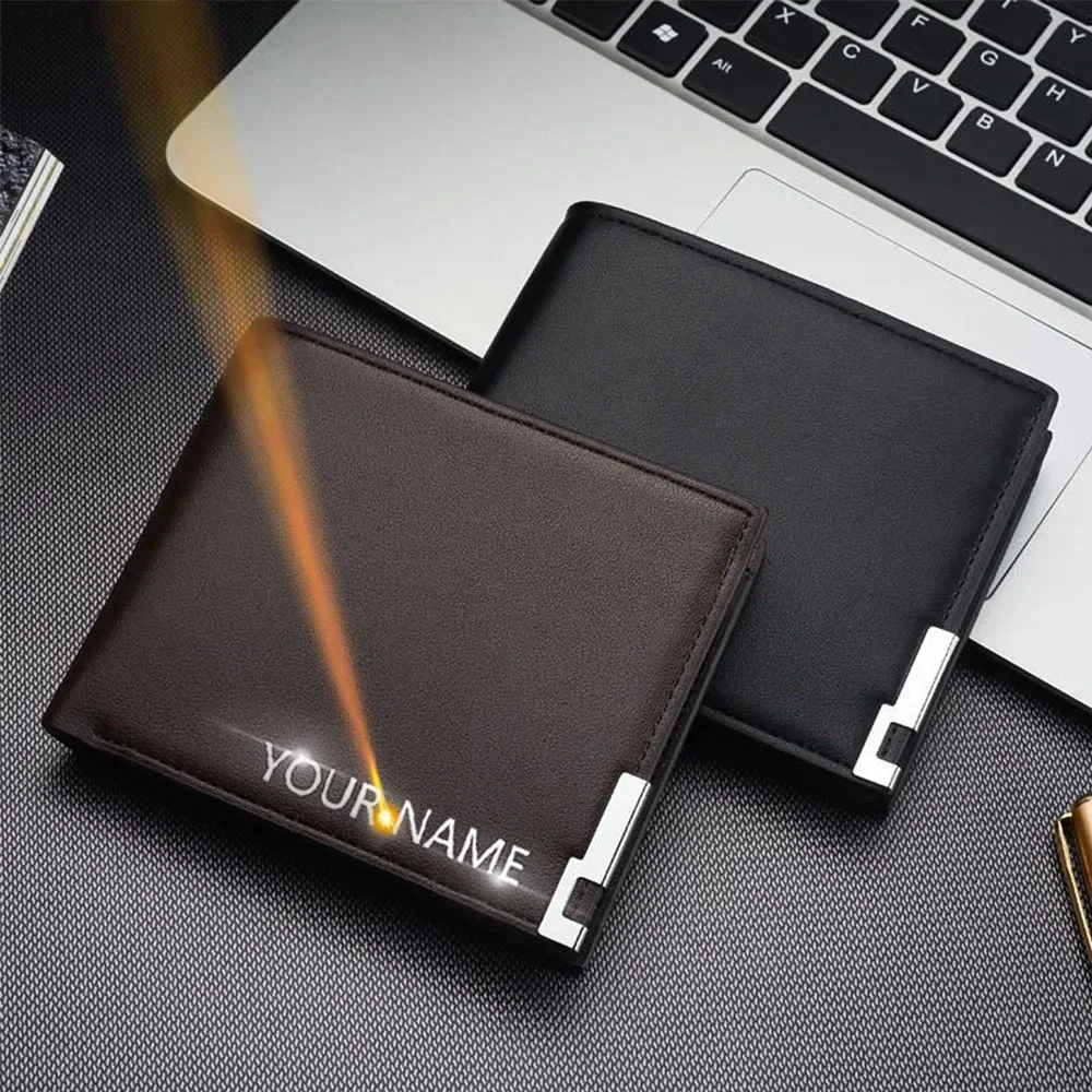 2025 Custom Name Short Men Wallets Card Holder Slim Male Engrave Name Wallet High Quality PU Leather Money Bag Christmas Gift