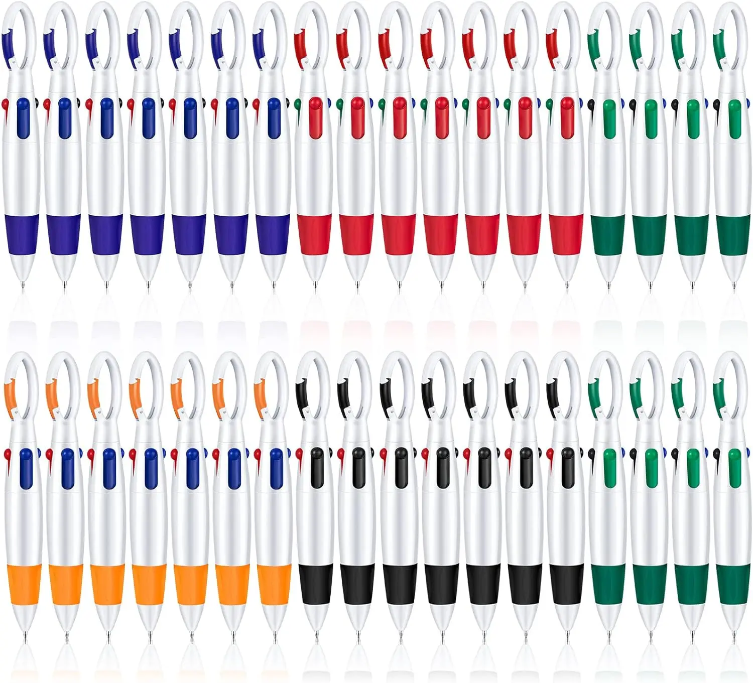 12Pcs Carabiner Shuttle Pens 4-in-1 Retractable Ballpoint Pens Multicolor Pens with Buckle Keychain on Top for Office School 