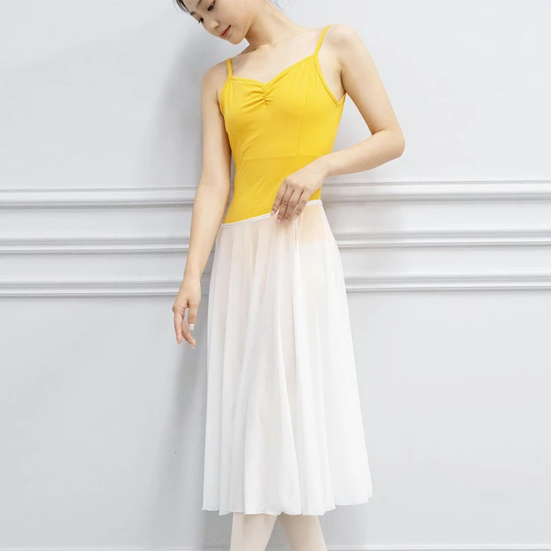 Women Ballet Wrap Skirt Sheer Tulle Dance Flowy A Line Skirt Pull On Elastic Waist Dance Midi Skirt For Leotards Gauze Skirt