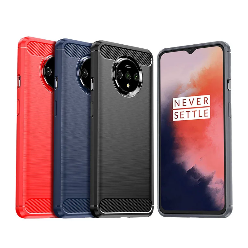 

For OnePlus 7 7Pro 7T 7T Pro Case, TPU Brushed Pattern Soft Case Black Blue Red