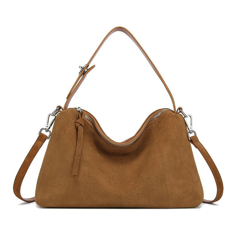 Women Korean Niche Genuine Leather Shoulder Bags Lady High Quality Luxury Handbag Female Fashion Suede Cow Leather Tote Bag