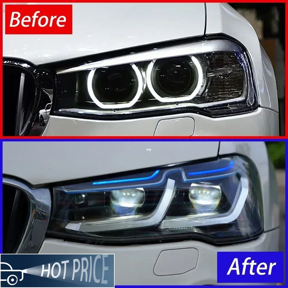 

Для BMW X3 F25 25i 28i 30i 2014-2017 светодиодные автомобильные фары в сборе, обновление, высококачественные динамические линзы проектора DRL, аксессуары