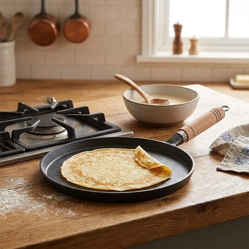 20/23/26cm Cast Iron Frying Pan, Uncoated Natural Non-Stick Skillet for Egg, Pancake, Crepe & Steak, Gas Induction Cookware