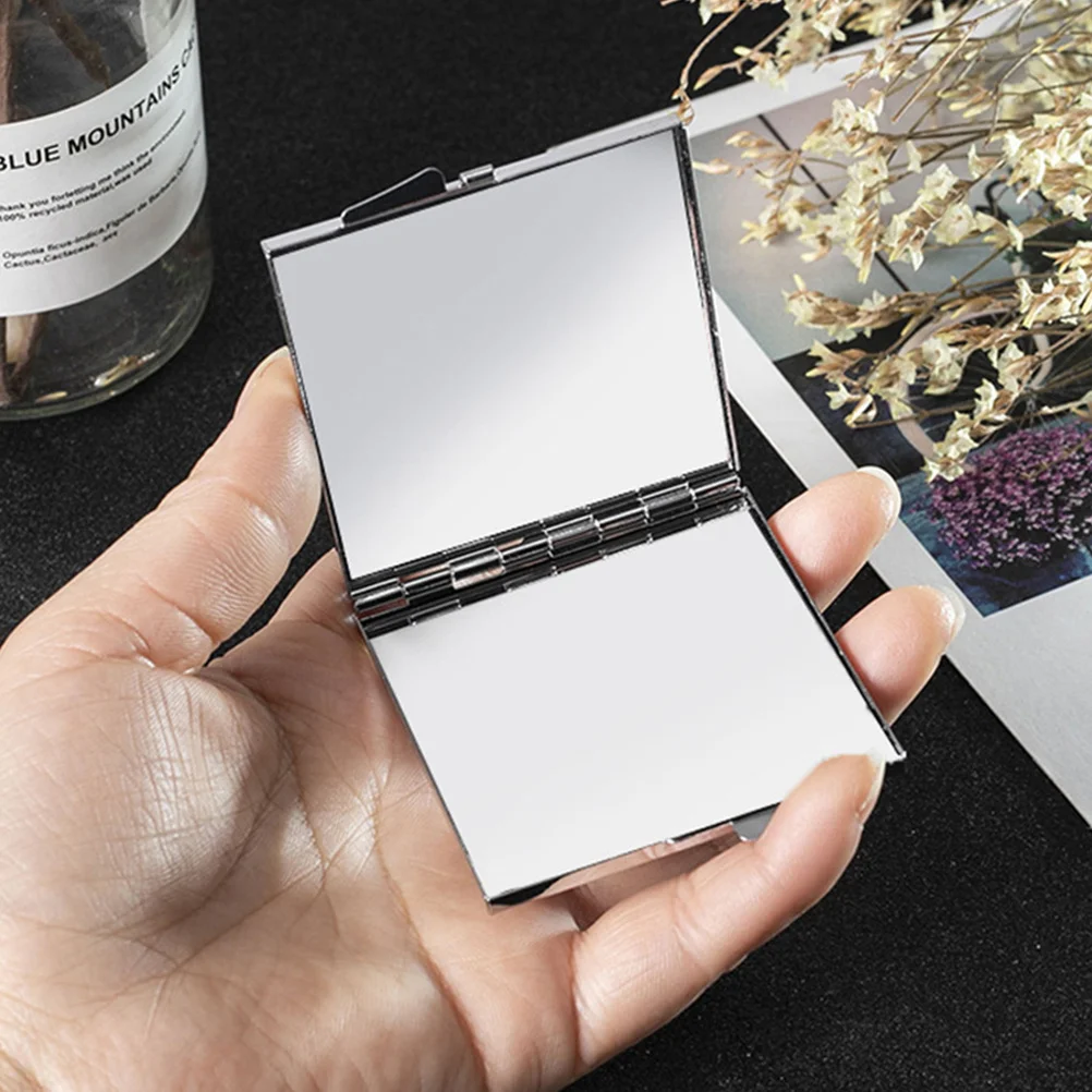 

1Pcs Small Square Metal Double-Sided Folding Mirror Portable Makeup Mirror Travel Handheld Elegant Pearl Pendant