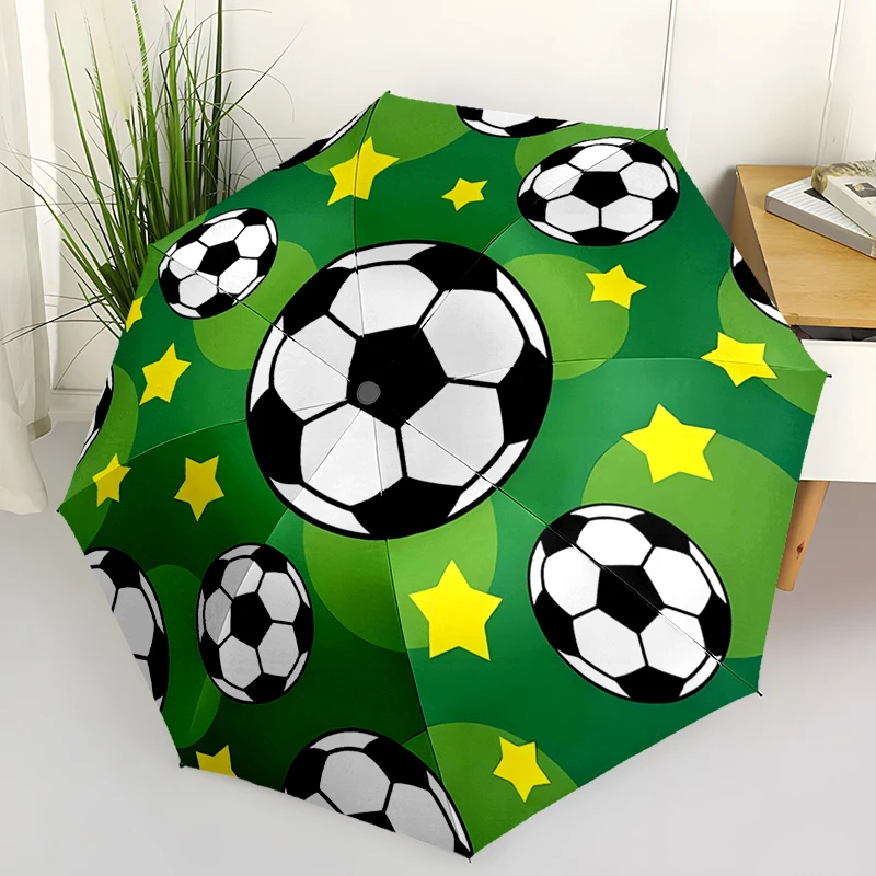 Ball Sports Theme Folding Umbrella - Fashionable Auto-Open Design 8 Iron Ribs Plastic Handle Foldable Sunshade，Perfect Gifts