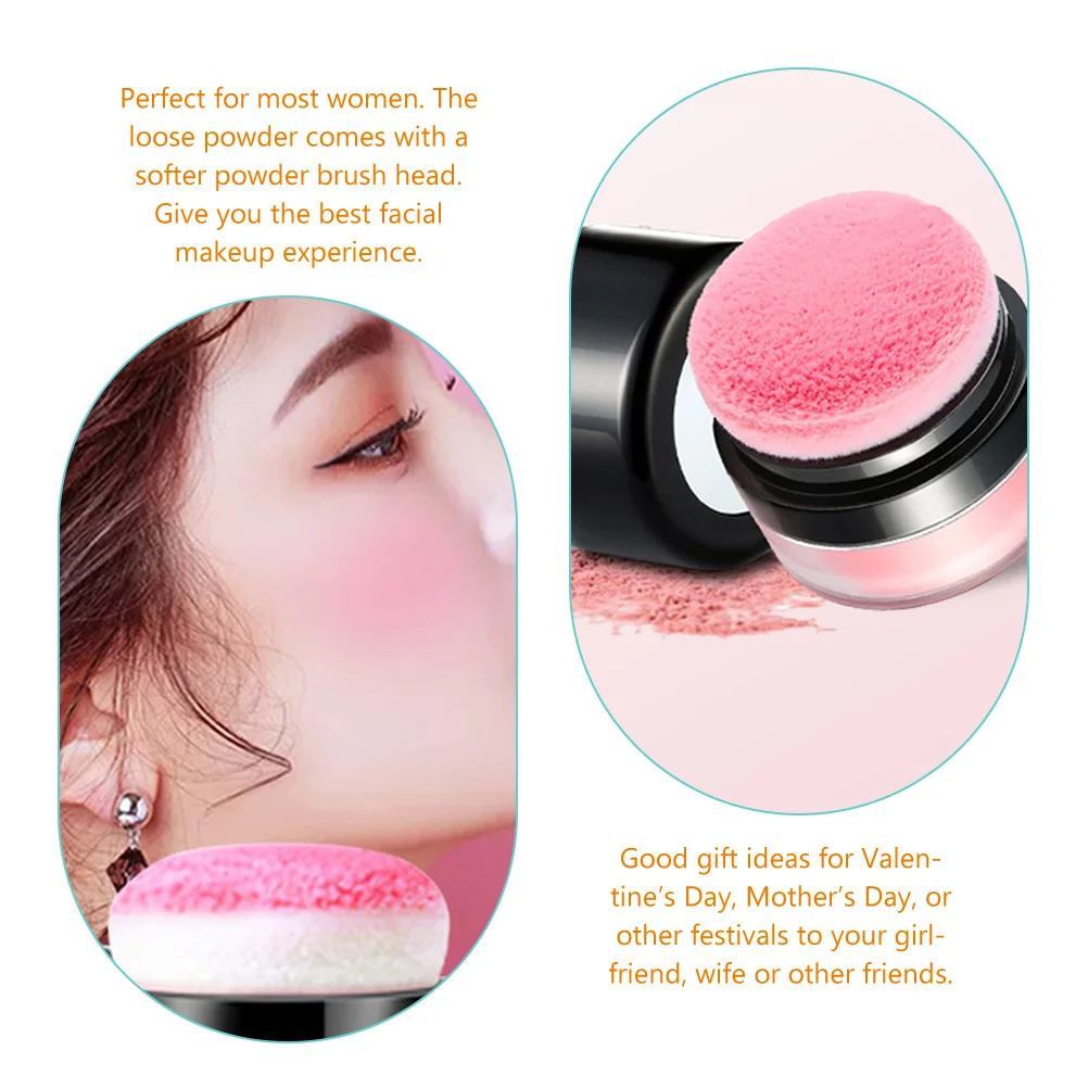Natural Finish Loose Powder Blush with Puff Mushroom Shape Applicator for Light to Heavy Makeup Face Blush Compact Cushion