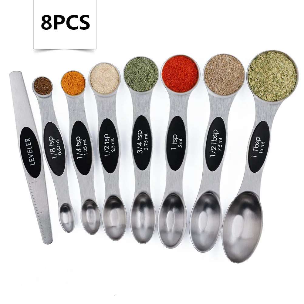 

Measuring Spoon Set Stainless Steel Magnetic Black Baking Kitchen Tools Dry Liquid Ingredients Measuring Spoons Set