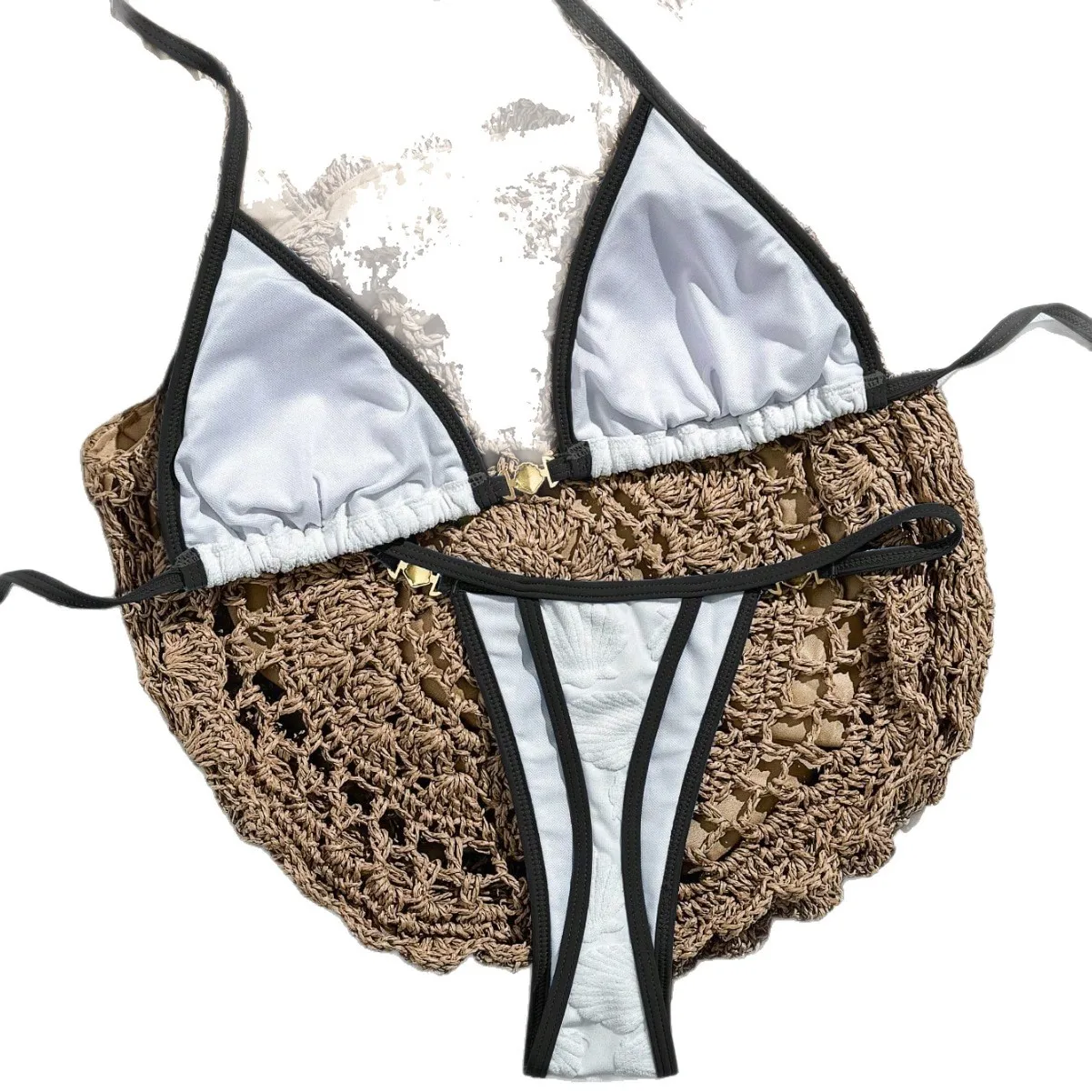 Fleur gaufrage maillots de bain unis licou String Triangle Micro Bikini String Sexy maillot de bain femmes maillot de bain deux pièces Bikini ensemble