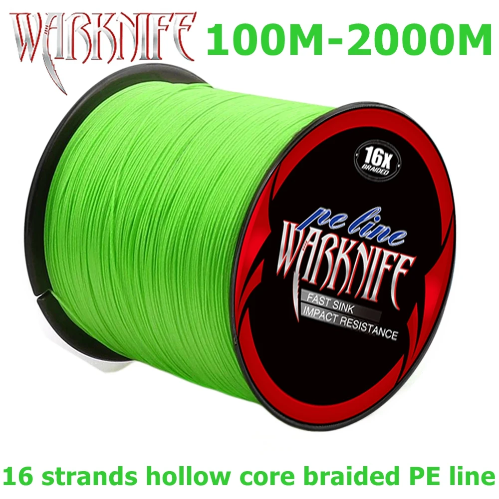 

Warknife 16 Strands 100M - 2000M Hollow Core PE Extreme Japan Braided Fishing Line 20LBs-500LBs Assist Line Fluorescent Green