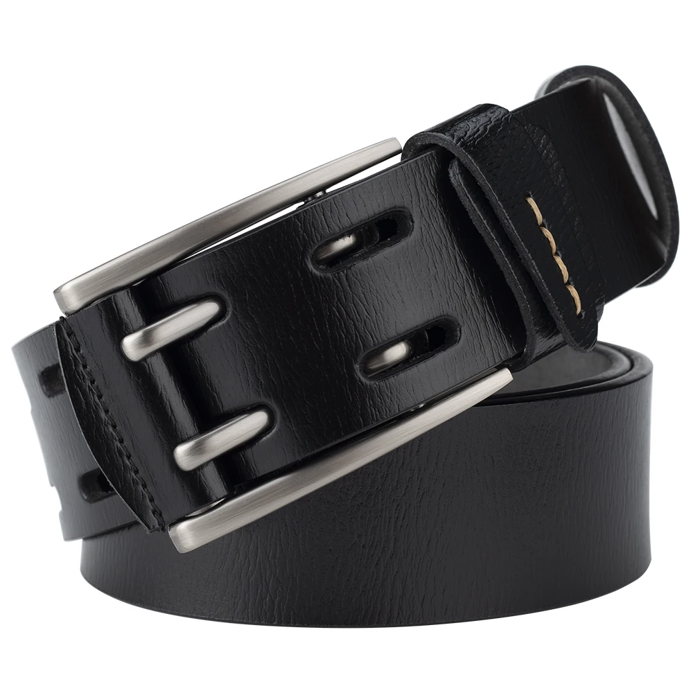 Men's Double Pin Buckle Genuine Leather Belt Casual 4.1cm