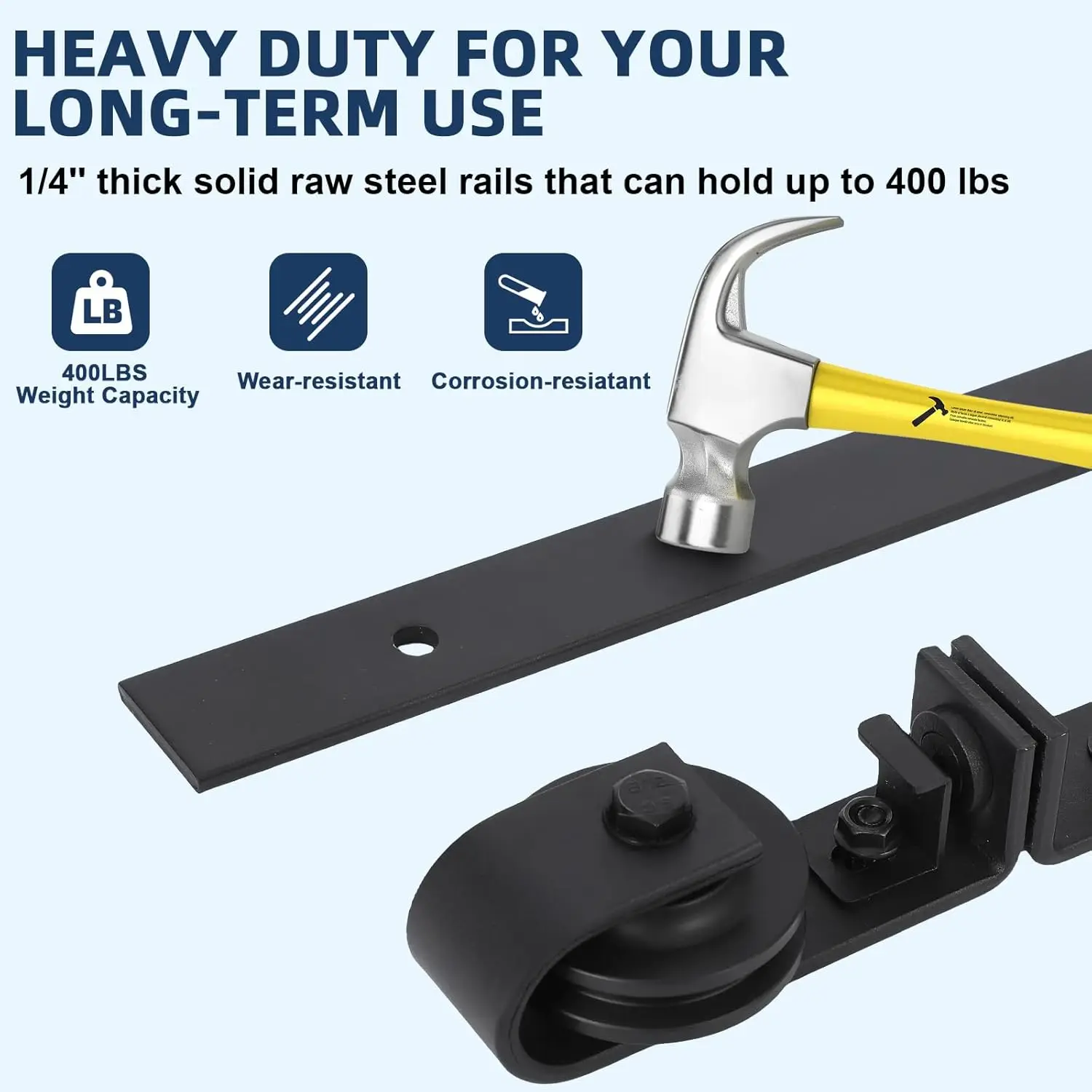 طقم أجهزة باب الحظيرة المنزلق ثنائي الطي مقاس 72 بوصة، أجهزة باب ثنائية الطي مثبتة على الجانب باللون الأسود لـ 4 أبواب (الباب غير متضمن)