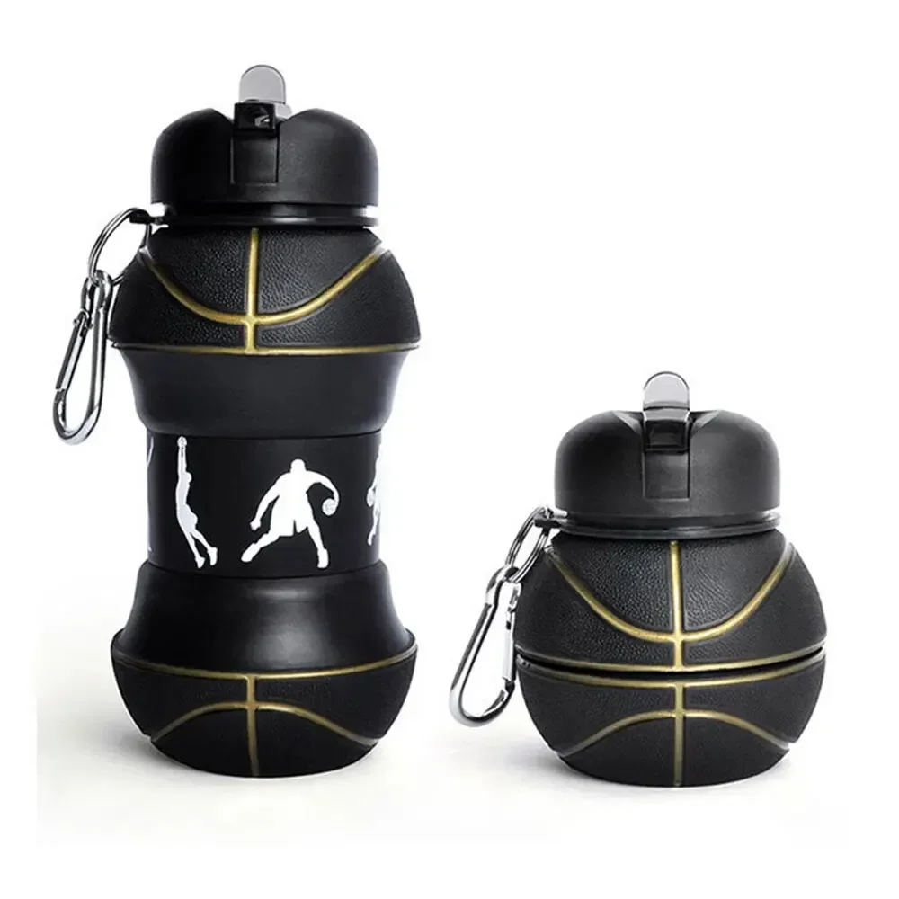 Silicone Fold Water Bottle Cups Outdoor Sports Basketball Style Leakproof Portable Sports Water Kettle