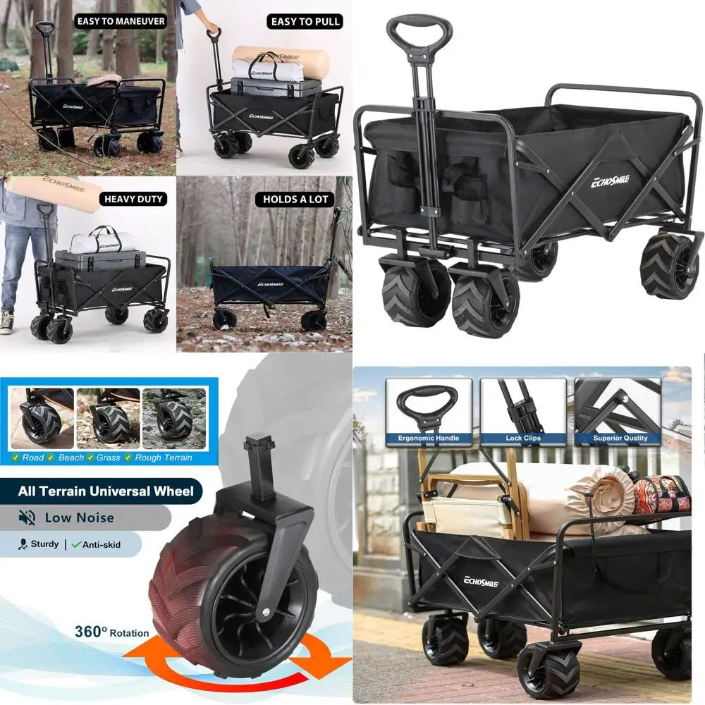 

Durable 350 lbs Folding Outdoor Utility Wagon with Big Wheels for Camping, Grocery Hauling, and All-Terrain Use by Boahaus