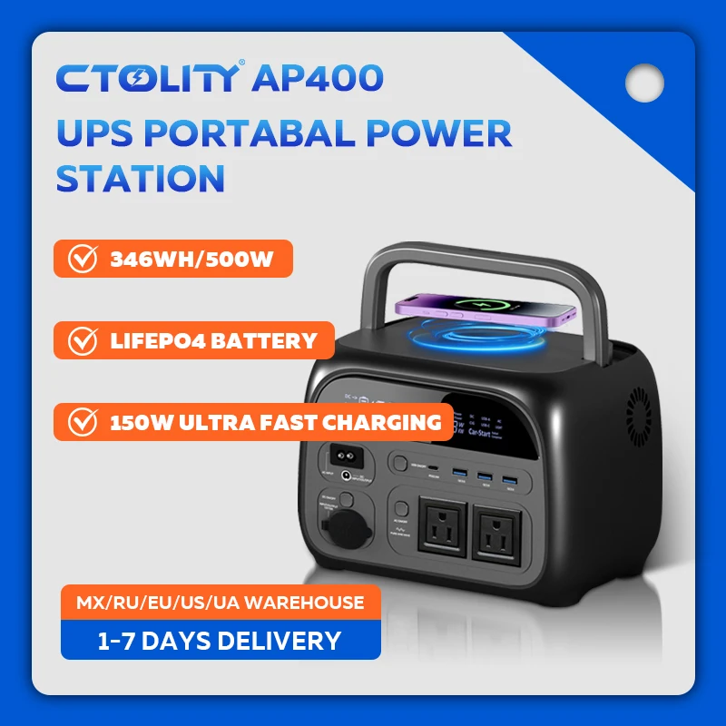 مولد طاقة شمسية CTOLITY AP400 محمول 150 وات شحن فائق السرعة 346Wh 500W محطة طاقة UPS LiFePO4 بطارية 3000+ دورة لاسلكية #2