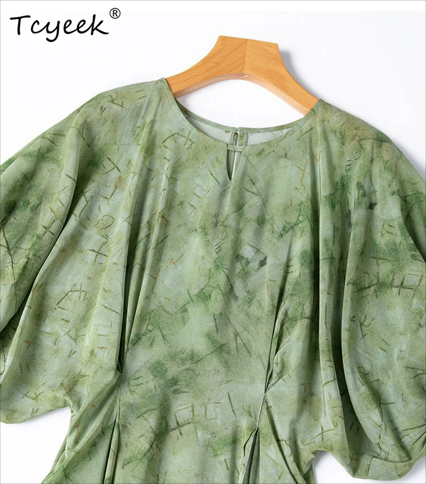 Tcyeek 100% Mulberry Silk Dress Women Elegant Womens Dresses Fashion Summer Clothes Waist Soft Beach Dress Split Vestido Mujer