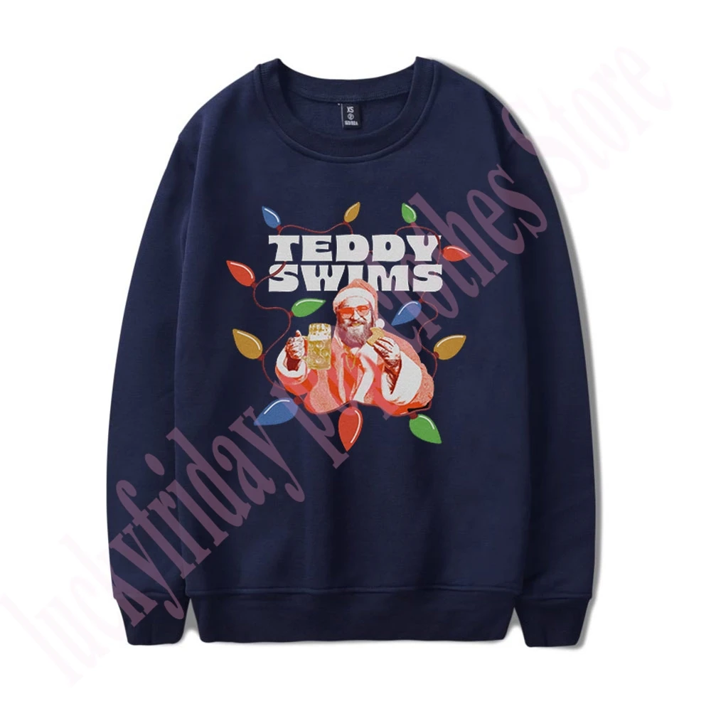 Moletom de manga comprida masculino e feminino, streetwear casual na moda, Teddy Swims Merch, pescoço TEDDY KEGSMAS