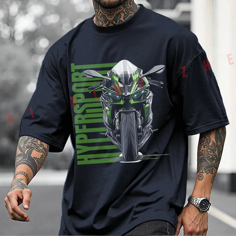 Green Super Sport Motorcycle 2026 Cotton Casual T-shirts Mens Summer Motorcycle Cycling Sportswear Top Tee