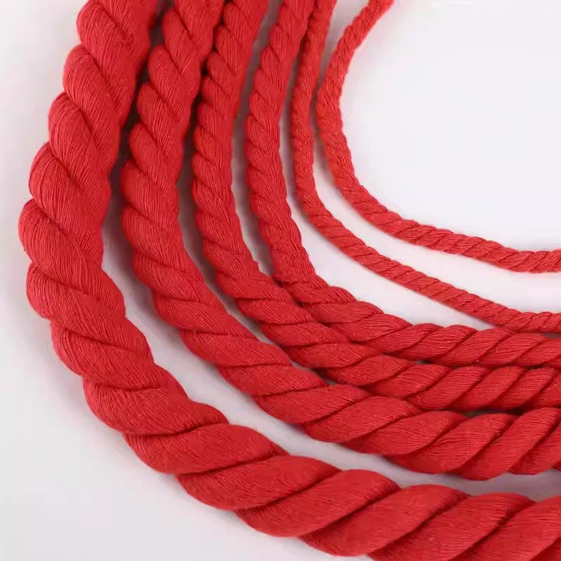 2/5/10Meter 5/8/12/20mm Red Twisted Cotton Cords for Bag Decoration Macrame Cord Knapsack Belt 3 Shares Braided Rope Sewing Yarn view 3