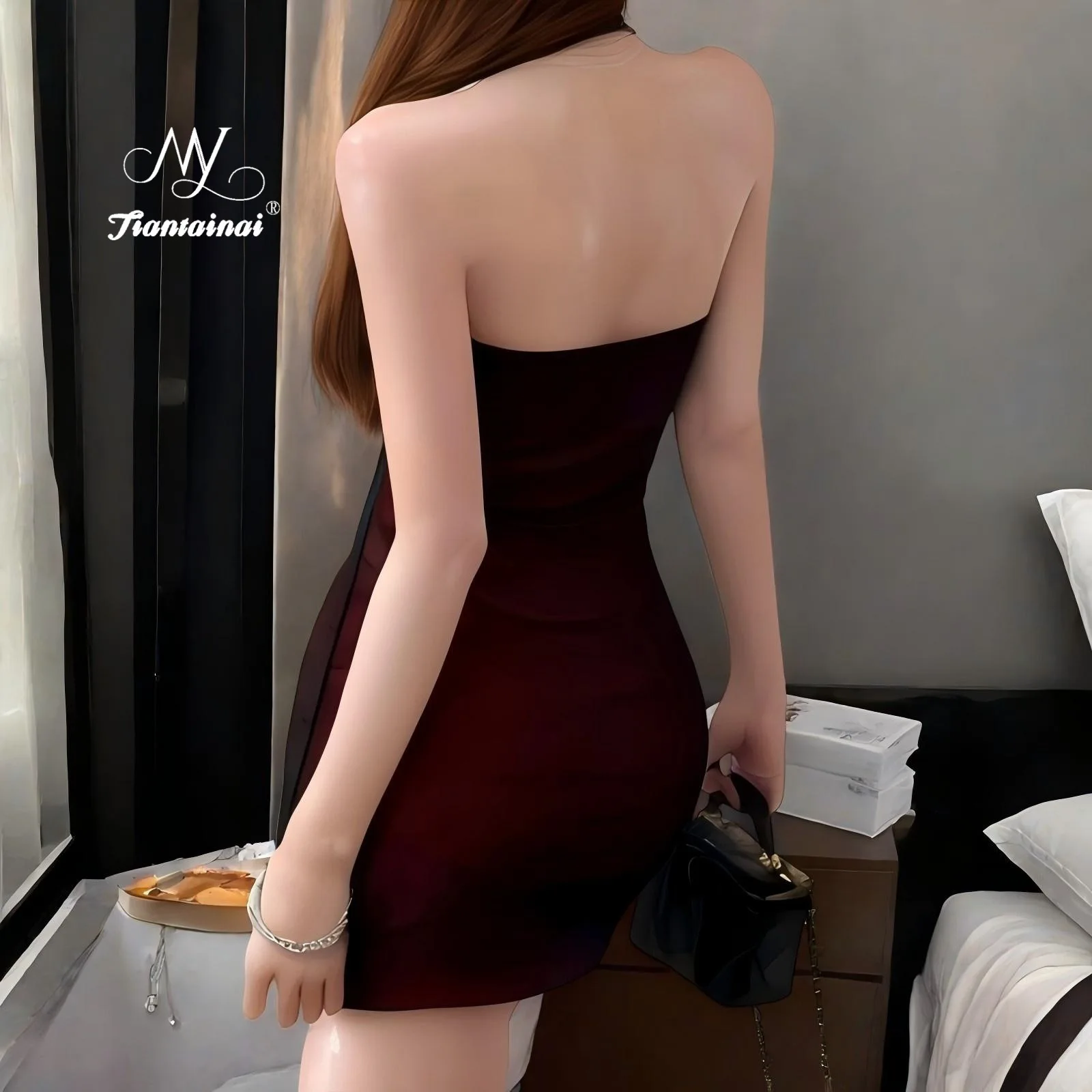 Women Dresses Sexy Mesh Patchwork Strapless Flowers Hollow Out Slim Mini Dress Party Backless Elegant Ladies Clubwear
