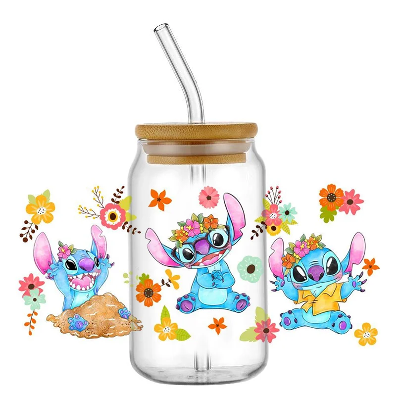 Miniso Stich 3D Cartoon Sticker 16oz UV DTF Cup Wrap Transfer Stickers Custom Labels DIY Waterproof Logo for Libbey Glass Can