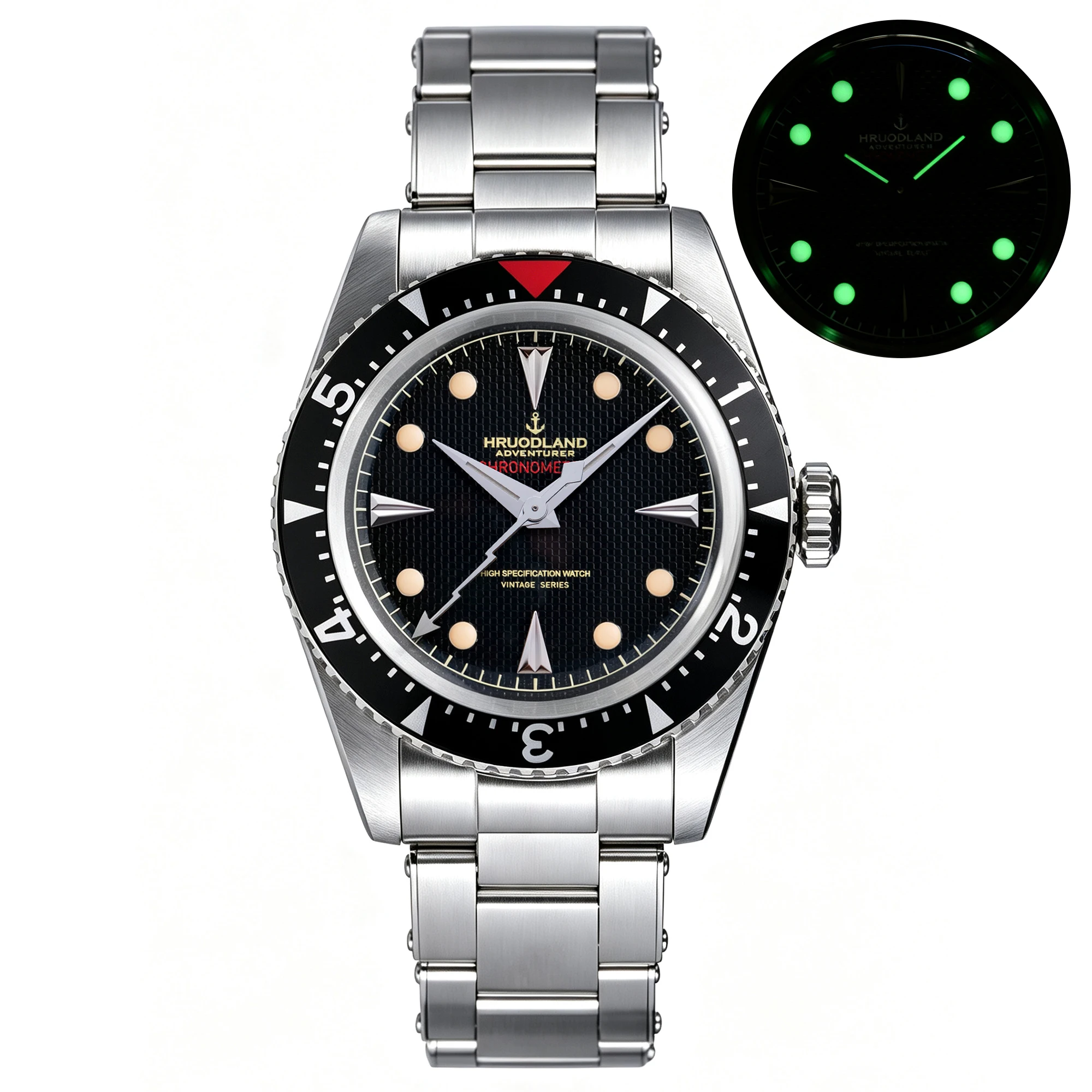 HRUODLAND Vintage Diver Watch for Men PT5000 Automatic Mechanical 200M Waterproof Domed Sapphire Crystal C3 Lume Sports Watch
