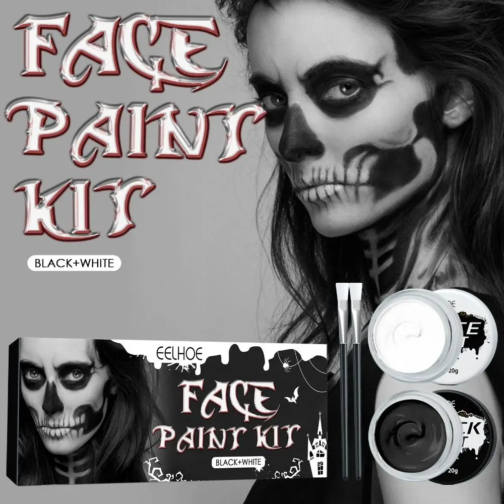 

Long Lasting Halloween Face Paint Kit DIY Zombie White and Black Face Body Paints Non Toxic Skull Body Art Painting Pigment