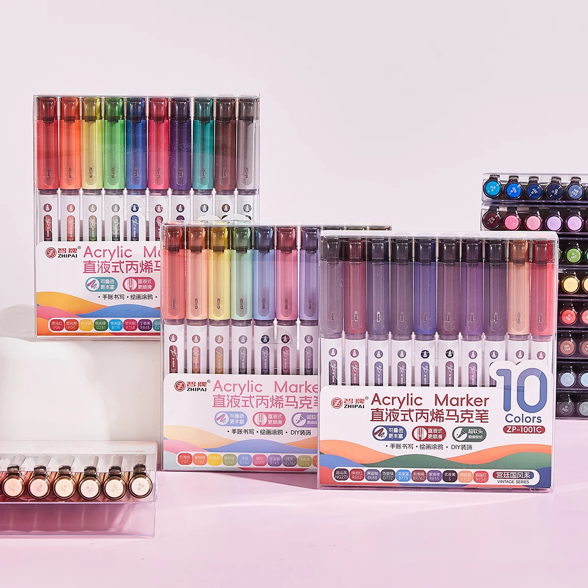 مجموعة أقلام طلاء أكريليك مكونة من 10 ألوان، أقلام تحديد بأطراف فرشاة ناعمة، أقلام طلاء أكريليك للخشب والحجر والقماش واللوازم الفنية للنسيج