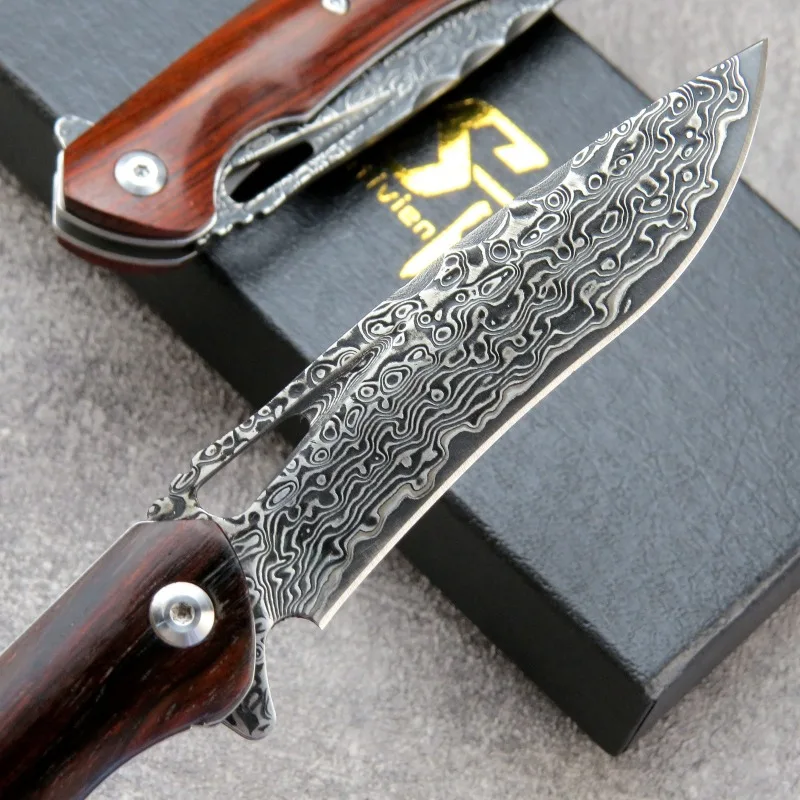 ST249 Coltello tascabile pieghevole da campeggio esterno Caccia tattica Lama di Damasco Utilità portatile Coltelli per autodifesa per frutta Strumenti EDC