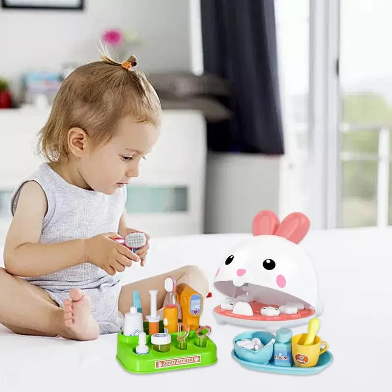 Dentista Play Set para Crianças, Adorable Rabbit Simulation Kit, Creative Dentist Play Set para Crianças, Educação STEM