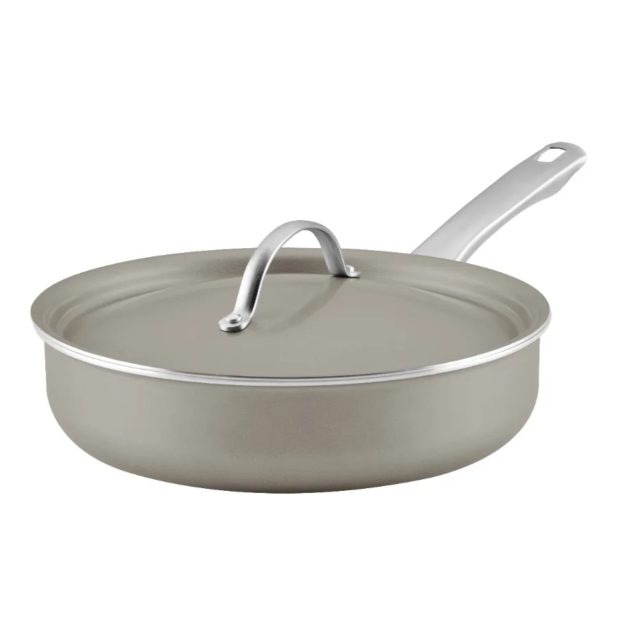 

Vibrance 2.75 Quart Ceramic Nonstick Saute Pan with Lid, Dishwasher Safe and Oven Safe to 500°F, Silver