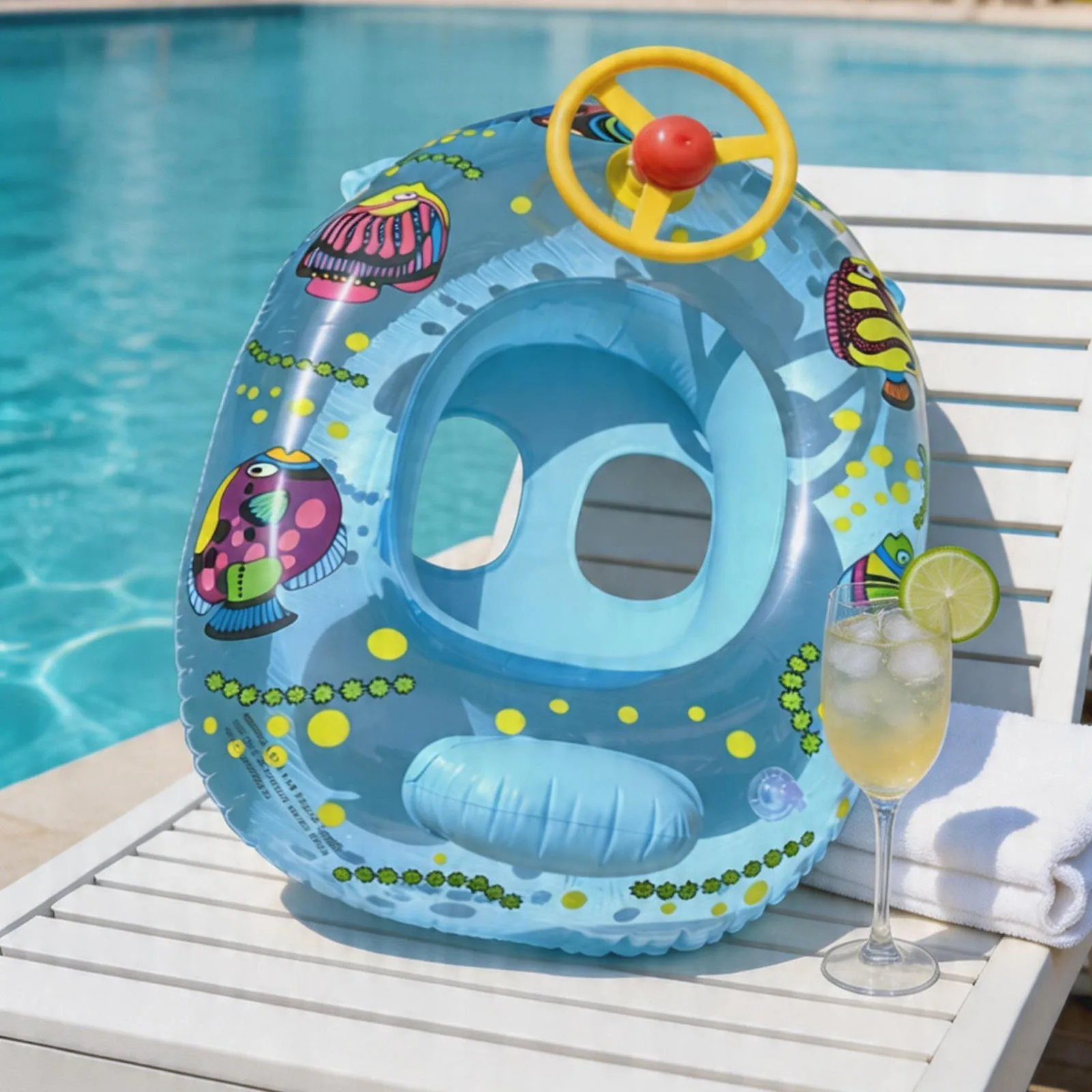 PVC Baby Inflatable Swimming Rings with Steering Wheel Anti-Rollover Swimming Float Circle Thickened Widened Airbag for Children