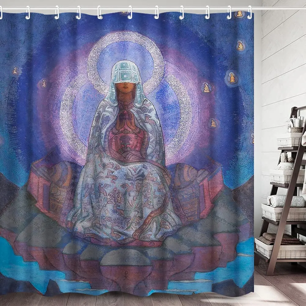 Mother Of The World By Nicholas Roerich Purple Meditation Home Art Paintings Pictures Shower Curtain With Hooks For Bathroom