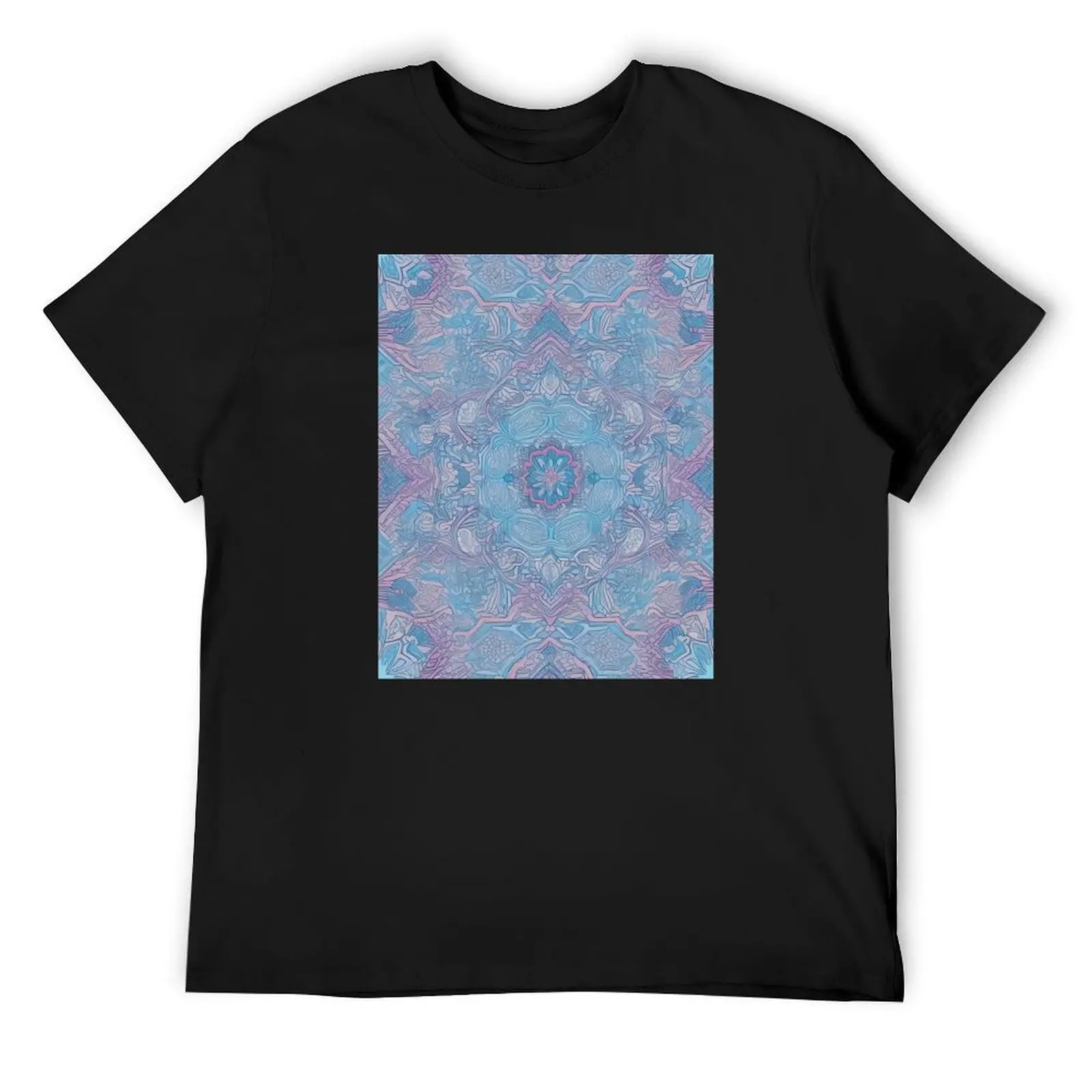 Gentle elegance Abstract floral motif in purple on a turquoise-light blue background T-Shirt baggy shirts luxury clothes men