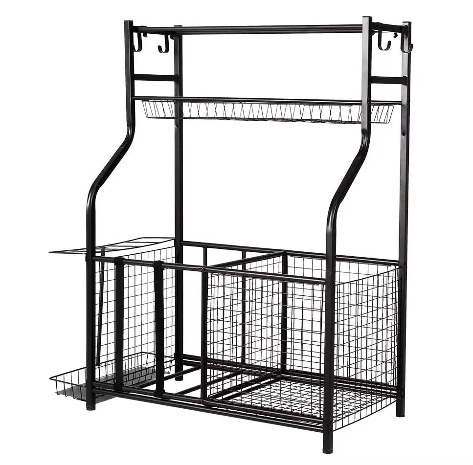 

Equipment Storage Organizer with Baskets and Hooks of Easy to Assemble of Sports Ball Storage Rack Holds Basketballs and Morepro