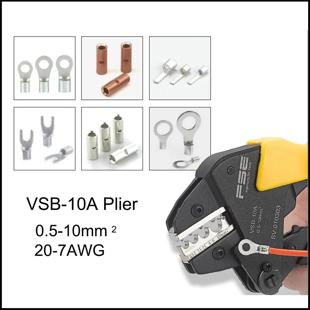 

VSB-10A ratchet crimping Tool pliers Non-insulated terminal 20-7AWG 0.5-10.0mm2