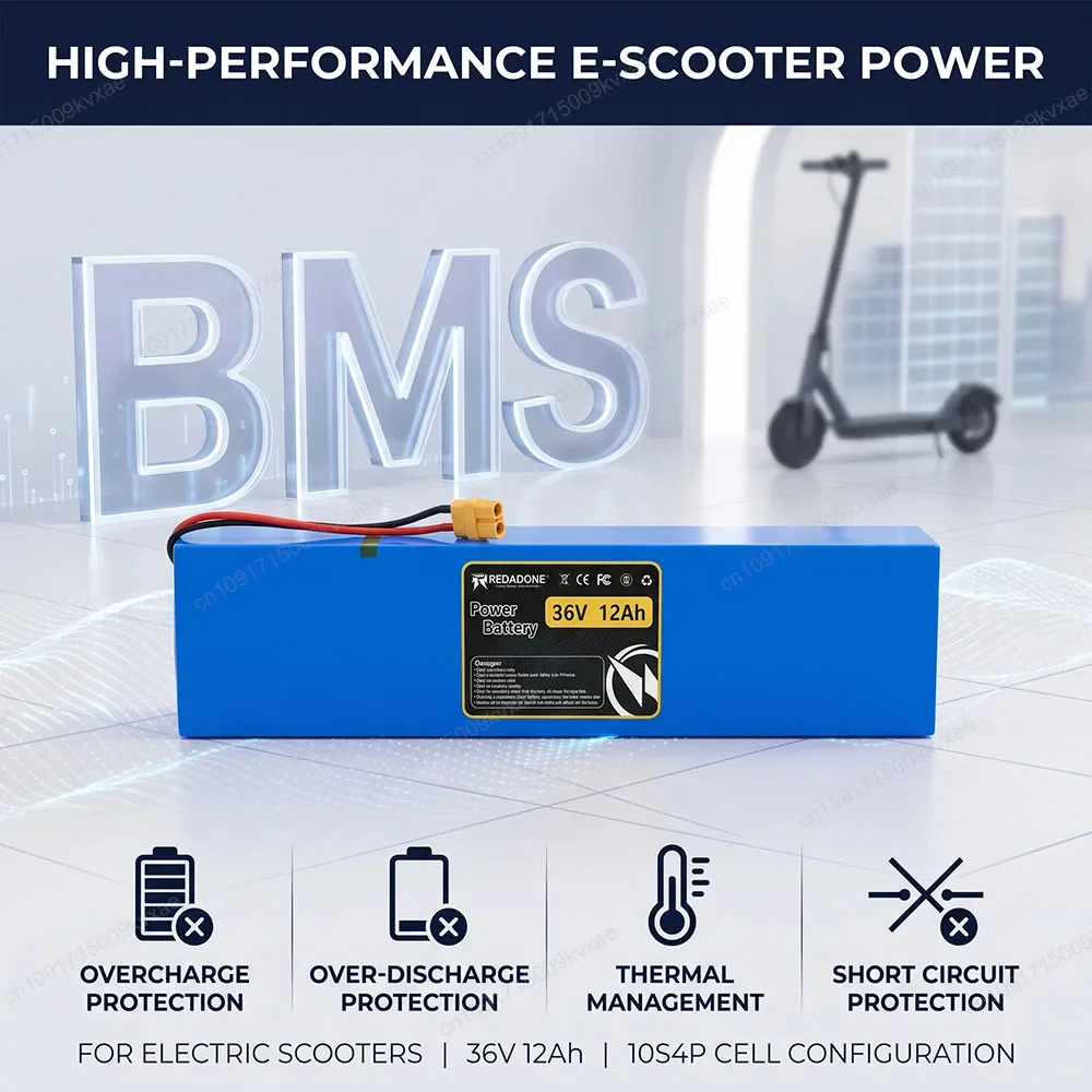 18650 10S4P 36V 12000mAh Lithium Battery Pack with Smart BMS for 500W 350W E-Scooter Electric Bike Motor High Capacity Cell
