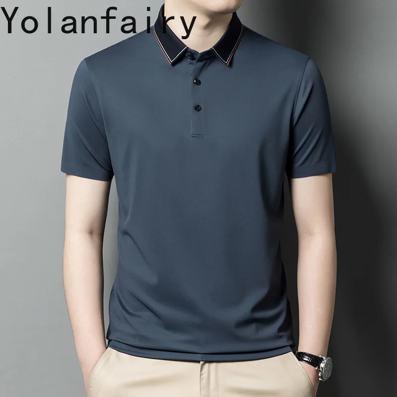 YOLANFAIRY 2.6% Mulberry Silk T Shirts for Men Polo T Shirt Man Short Sleeve T Shirt Men Summer Fashion Tops Polos Pour Hommes