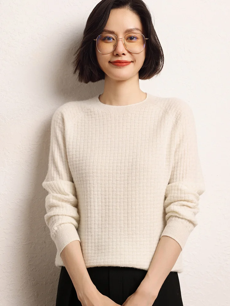 

Chic Cashmere Women Clothing Autumn Winter O-Neck Basic Pullover Female Grace 100% Cashmere Sweater Solid Color Square Knit Tops