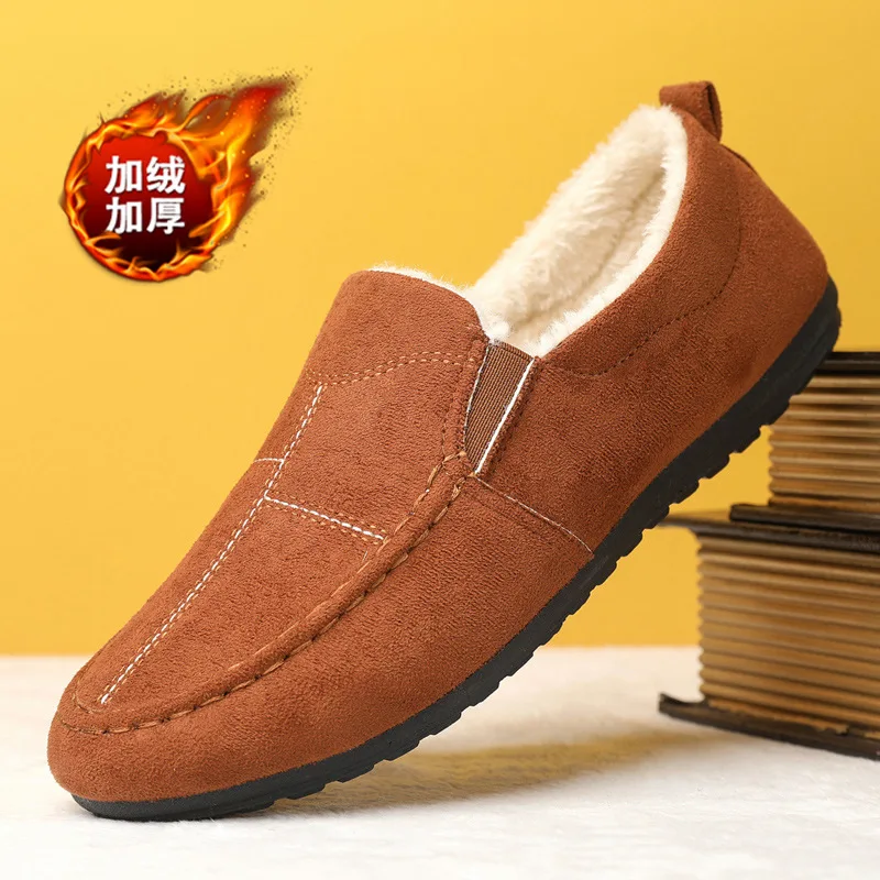Men's shoes 2025 autumn and winter bean shoes men's Korean version versatile with fleece warm men's casual shoes student shoes
