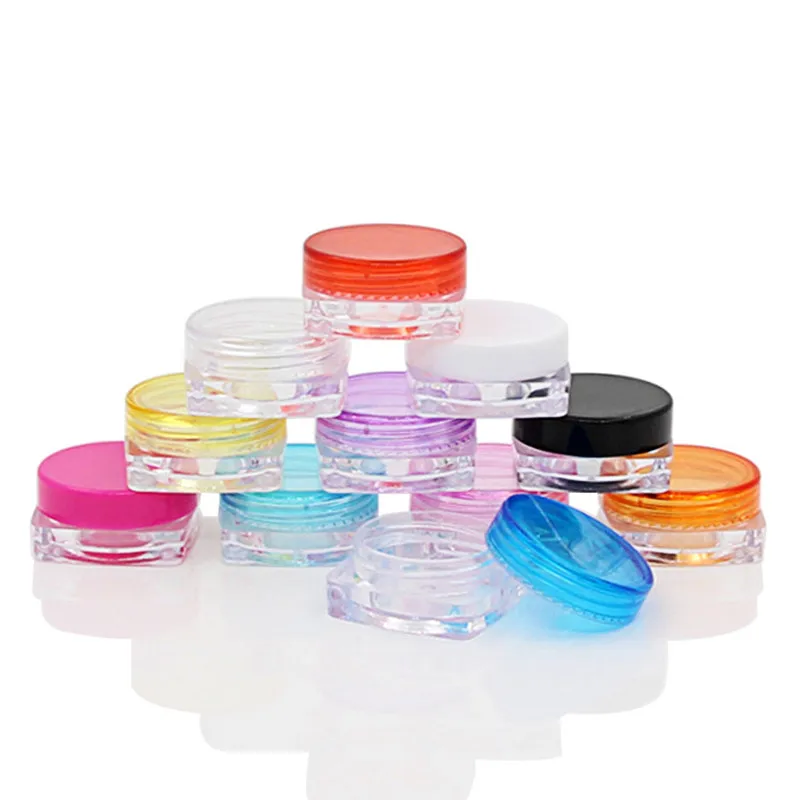 200Pcs Mini 2g Empty Plastic Cosmetic Makeup Jar Pots Eyeshadow Cream Lip Balm Container Transparent Square Round Sample Vials