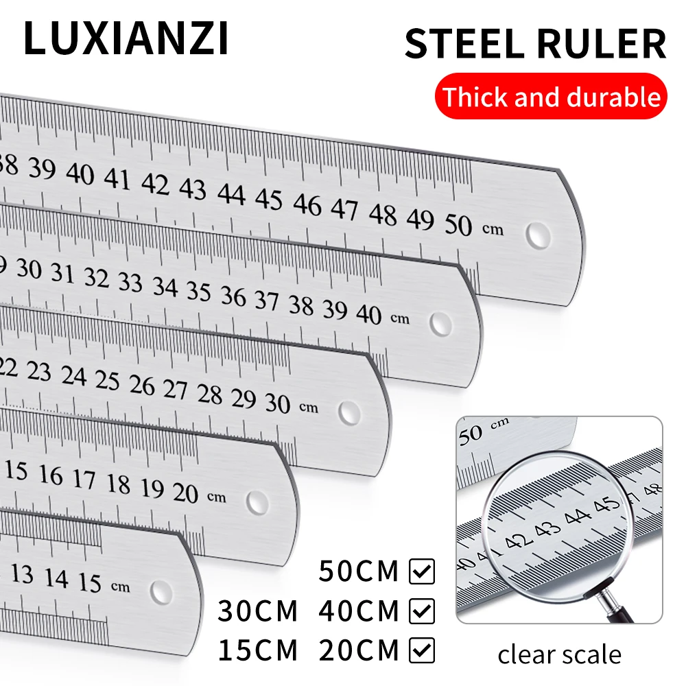 LUXIANZI 15/20/30/40/50cm Stainless Steel Straight Ruler School Office Supplies Measuring Tool Precision Double Side Scale Ruler