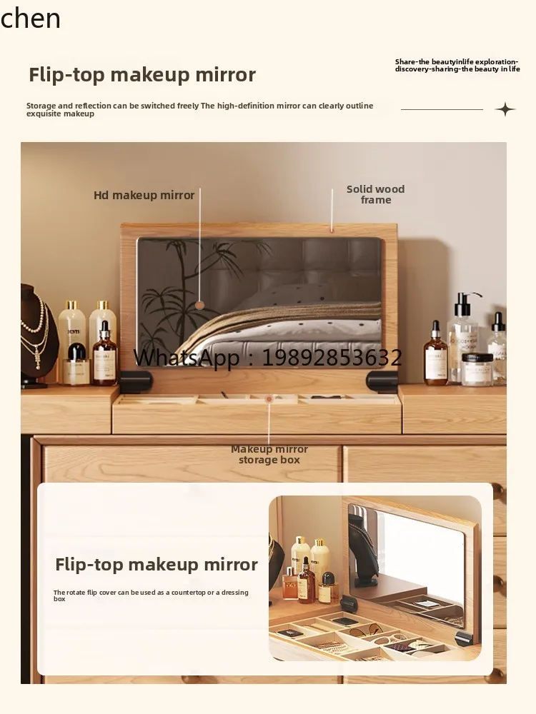 Natural Wood Style Dressing Table Storage Cabinet Integrated Bedroom Modern Simple Extendable Corner Makeup Table