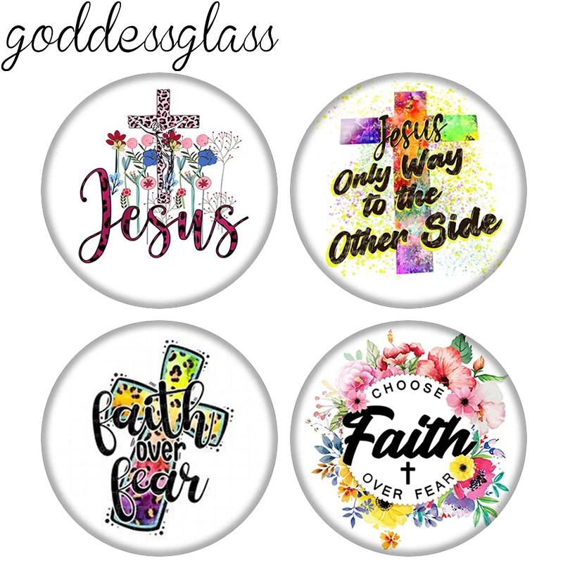 New Cross Blessed Jesus Faith Patterns 10pcs mix 12mm/18mm/20mm/25mm Round photo glass cabochon demo flat back Making findings