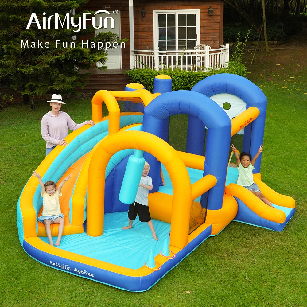 

Надувной замок AirMyFun для домашнего использования из ПВХ и ткани Оксфорд 420D+840D для 3 человек, для игр на улице, простая установка и веселые прыжки