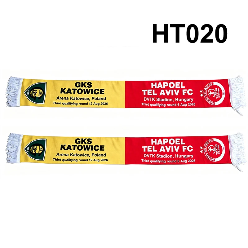 145*18 cm Size 26-27 Hapoel Tel Aviv FC VS GKS Katowice Scarf for Fans Double-faced Knitted HT020
