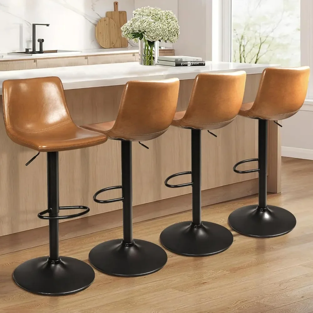 Ajustável giratória Bar Stools Set para Kitchen Island, Counter Height Bar com Costas, 350 LBS PU Leather Stool, conjunto de 2