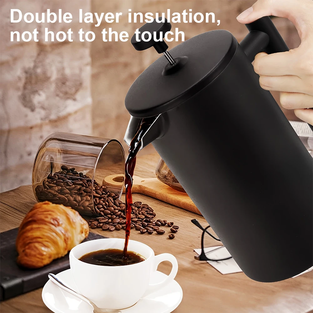 

1L Coffee Thermos Household Digital Coffeeware with 3 Filters Double Walled Large Capacity Water Bottle Kitchen Thermal Kettle