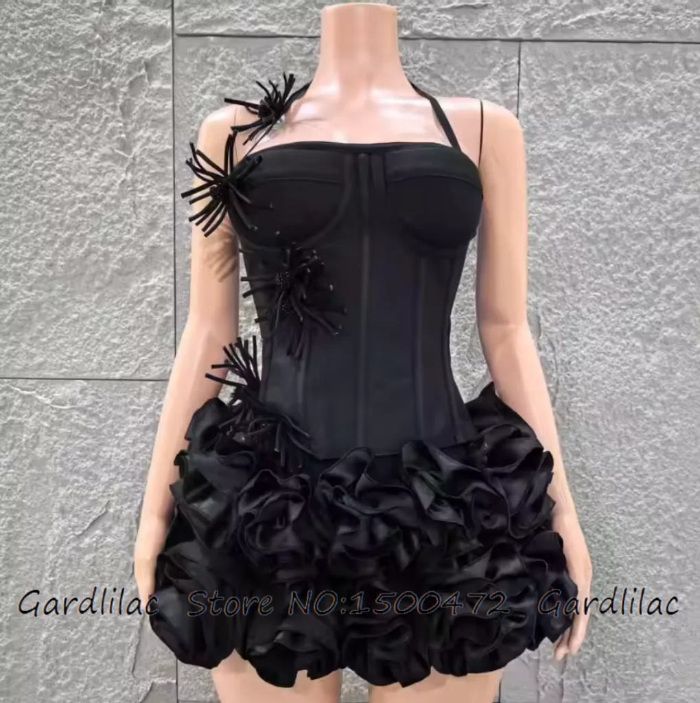 

Sexy Strapless Prom Dress 3D Flower DAMA Dress for Quinceanera Celebrate Nightclub Party Bar Singer Wear