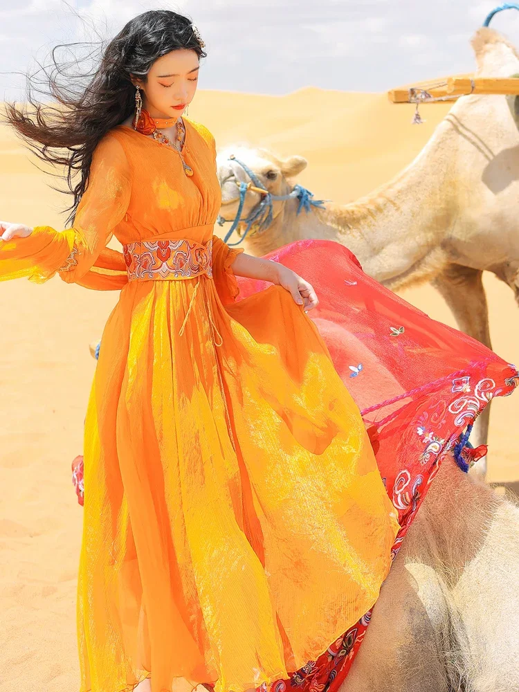 Yellow Desert Exotic Clothing Indian Style Women's Clothing Style Dress Xinjiang Tourism Wear